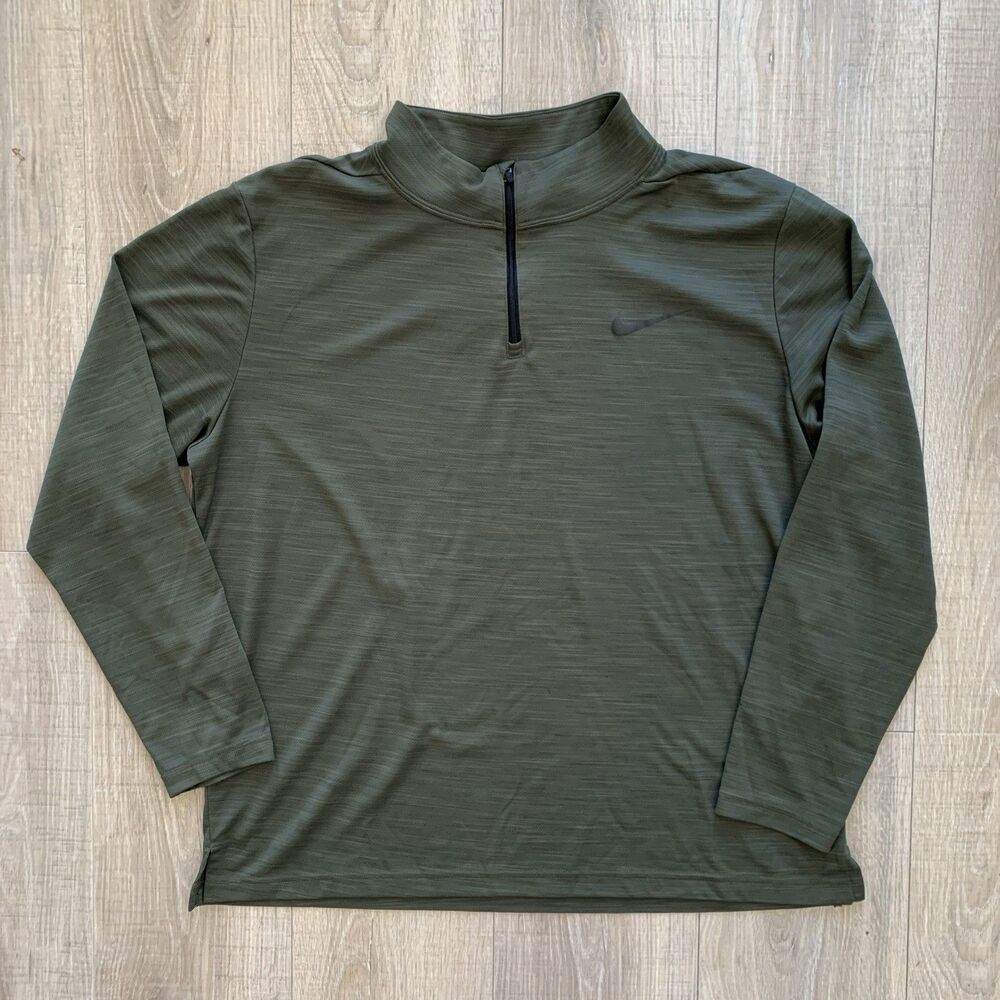 Nike Dri Fit Active Long Sleeve Mock Neck Pullover Shirt Top Green Men XL